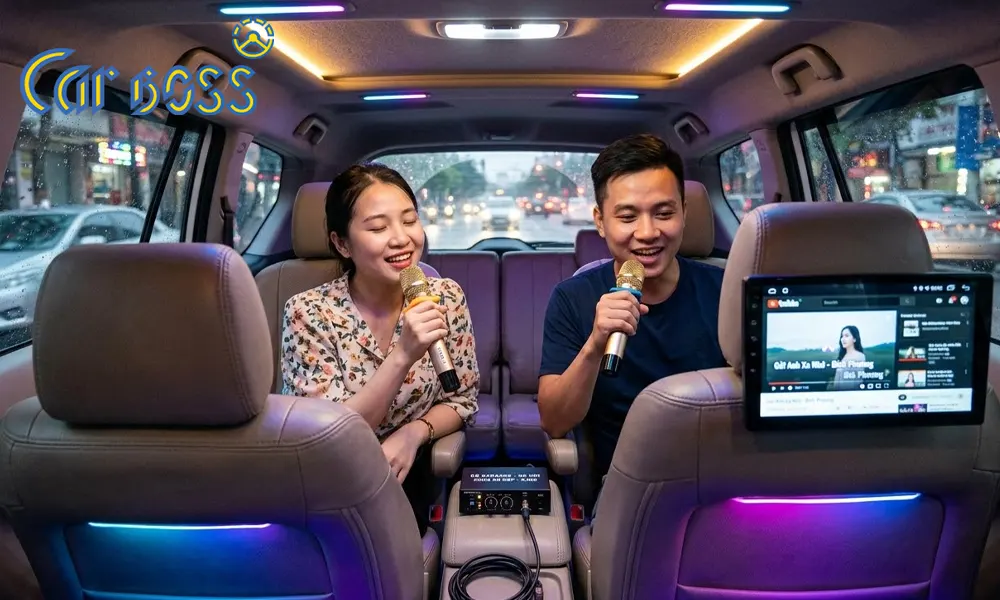 Độ karaoke trên xe hơi 4 chỗ- 9 chỗ -16 chỗ- 29 chỗ- xe khách 4 Hình ảnh khách hàng trải nghiệm giọng hát bass gọn, tròn và nội lực sau khi độ karaoke trên xe hơi