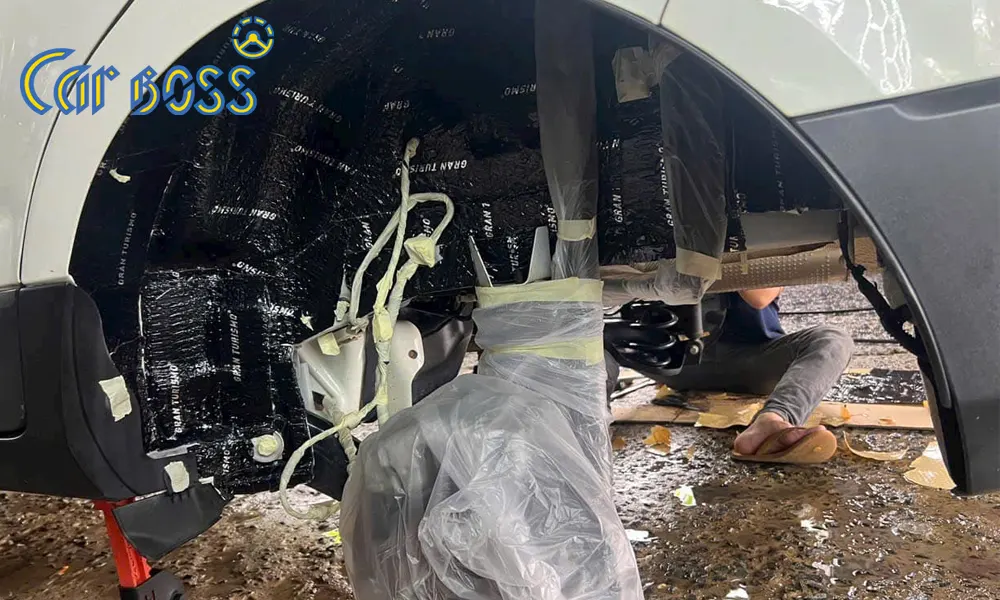 Giải pháp cách âm hốc bánh cho VinFast Minio Green để hạn chế tiếng rào lốp ở tốc độ cao