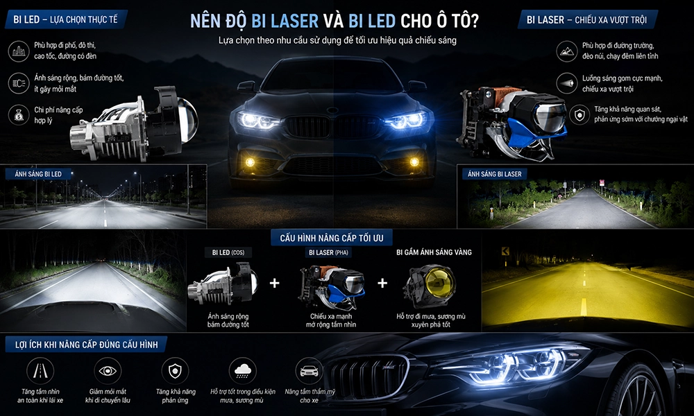 Nên độ Bi laser và bi LED cho ô tô?