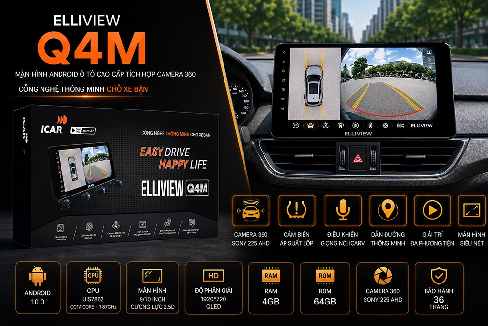 Màn hình Elliview Q4M cao cấp tích hợp camera 360