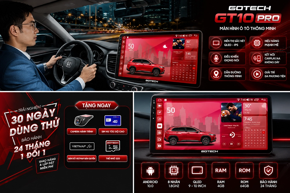 Màn hình Gotech GT10 PRO cấu hình mạnh, hiển thị sắc nét