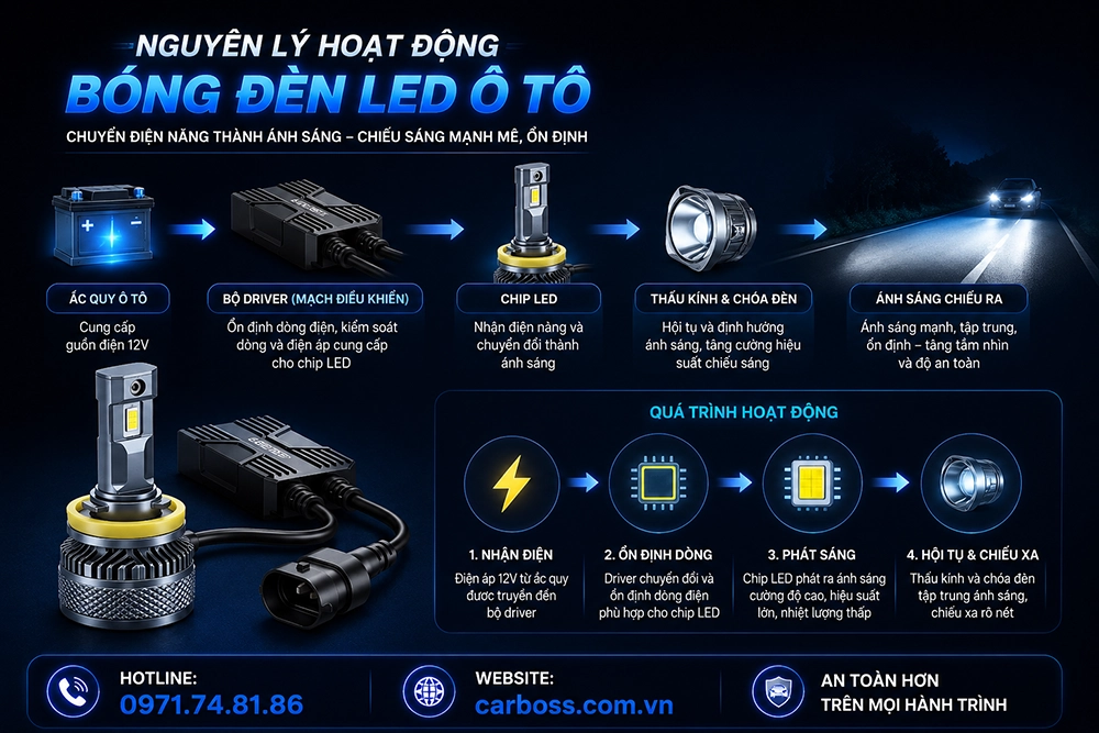 Nguyên lý hoạt động bóng đèn led ô tô