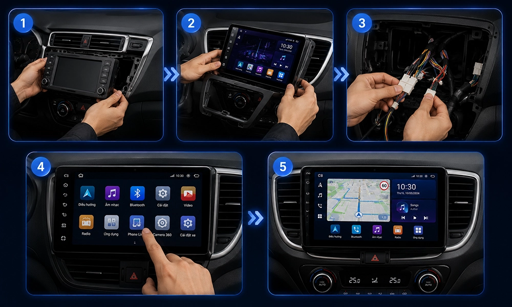 Quy trình lắp đặt màn hình Android ô tô tại Carboss