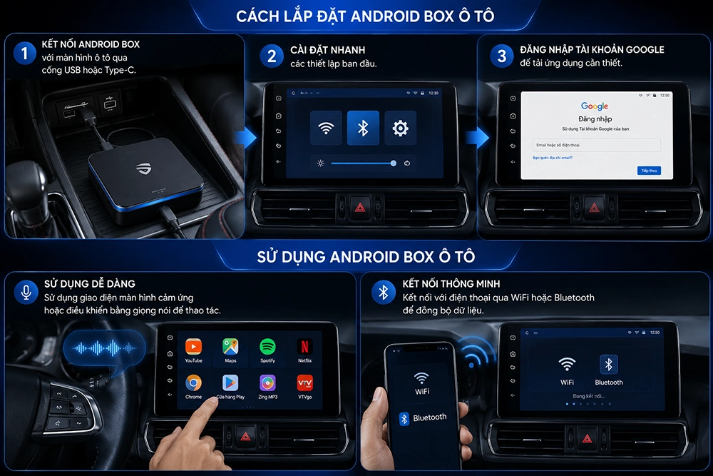 Cách lắp đặt và sử dụng Android Box ô tô